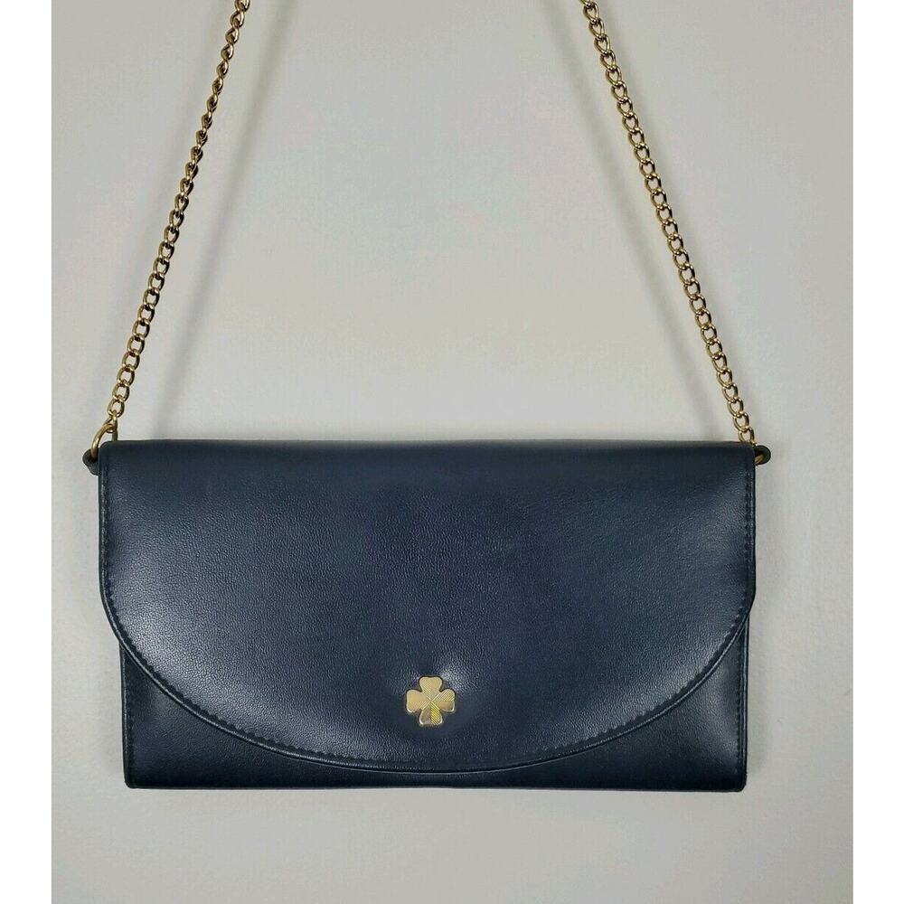 Vintage Navy Blue Purse Gold Chain Shamrock Irish BHS Shouler Bag Envelope